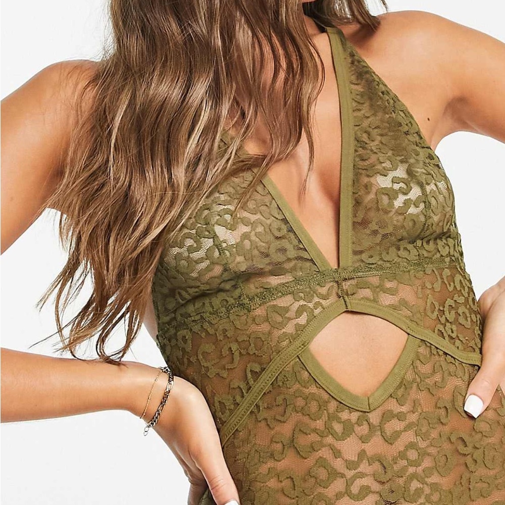 Green animal lace bodysuit